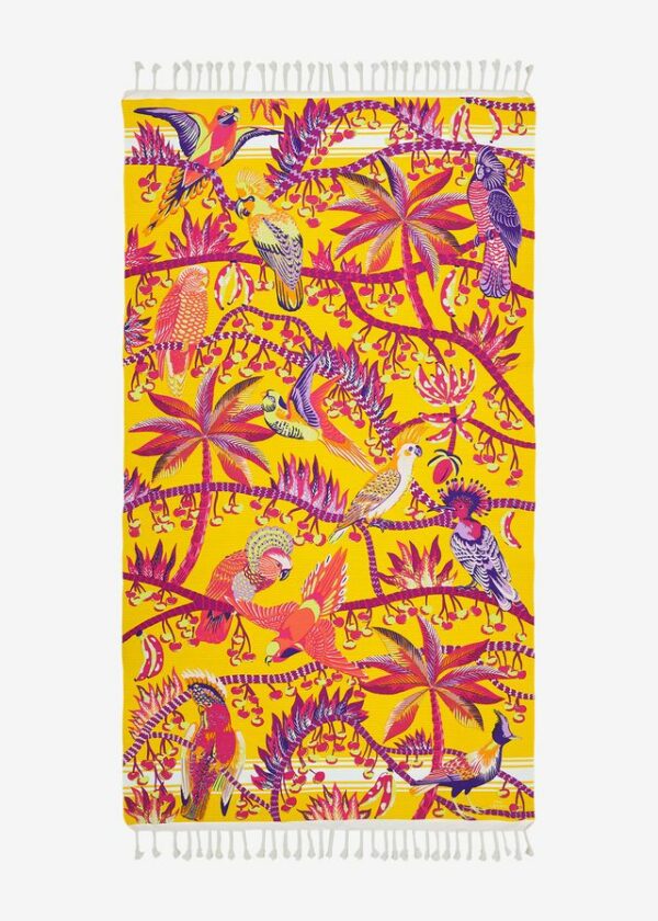 Yellow fouta towel with exotic pattern