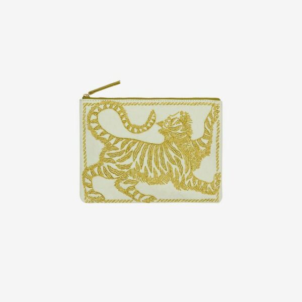White and gold embroidered pouch