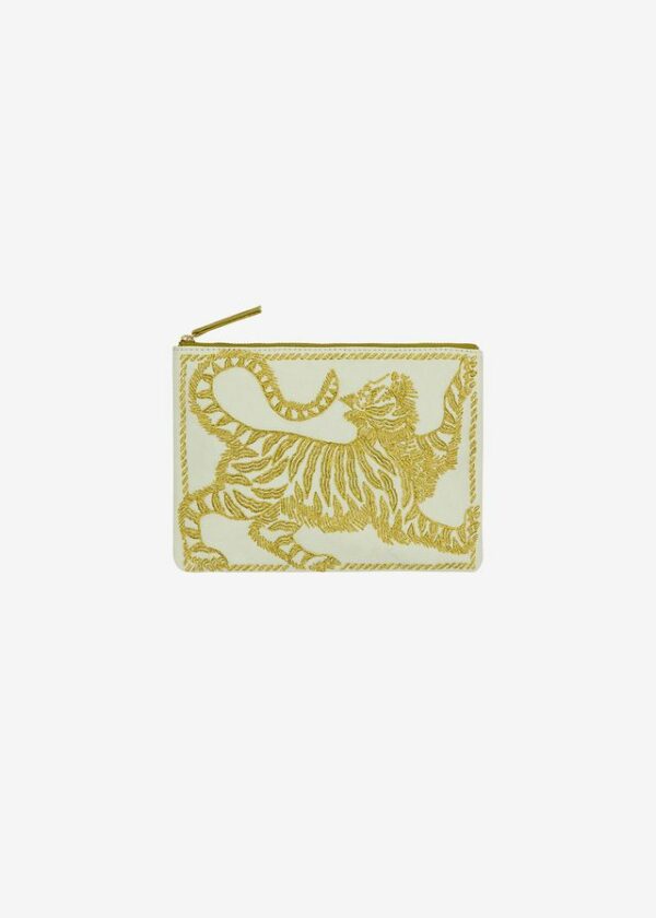 White and gold embroidered pouch