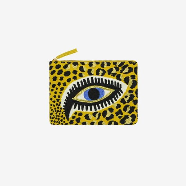 Yellow embroidered pouch