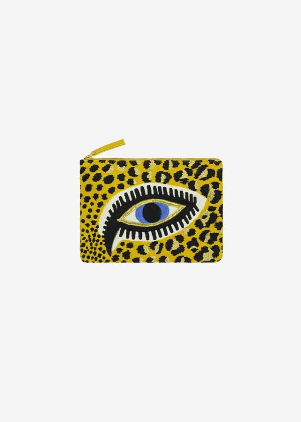 Yellow embroidered pouch